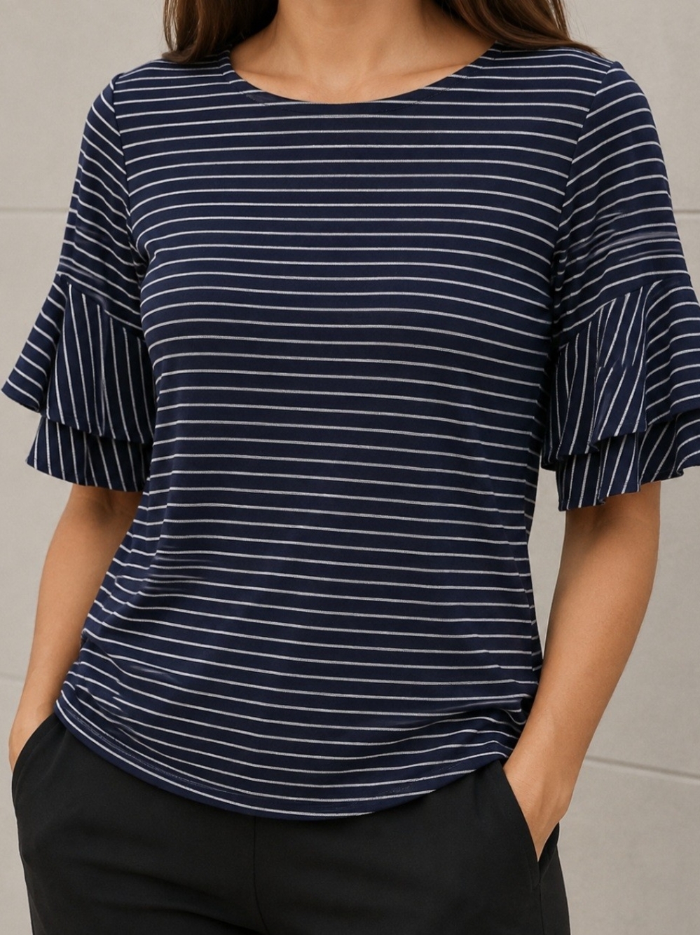 W5 Anthropologie Women's XL Striped Ruffle Sleeve Shirt